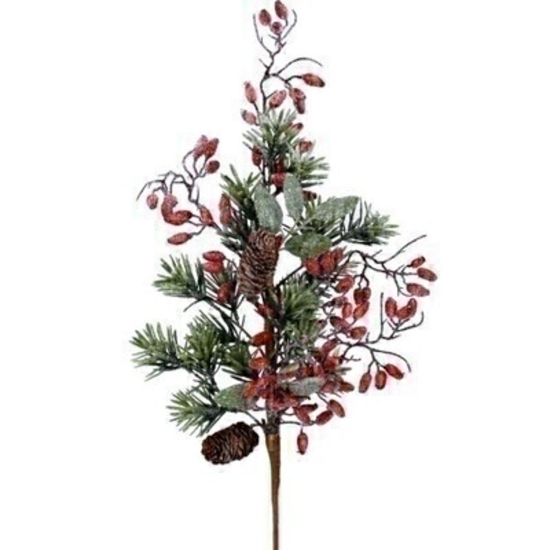 This frosted fir branch is beautifully decorated with pinecones and red rosehips by Designer Gisela Graham. It will compliment any Christmas decorations and has matching wreath and garland available. Remember Booker Flowers and Gifts for Gisela Graham Christmas Decorations. 
